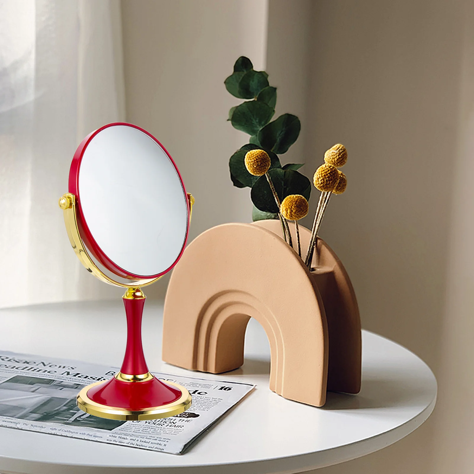 Ampliação espelho de maquiagem dupla face mesa rotativa estilo moderno superfície lisa clara escolha de presente exclusivo
