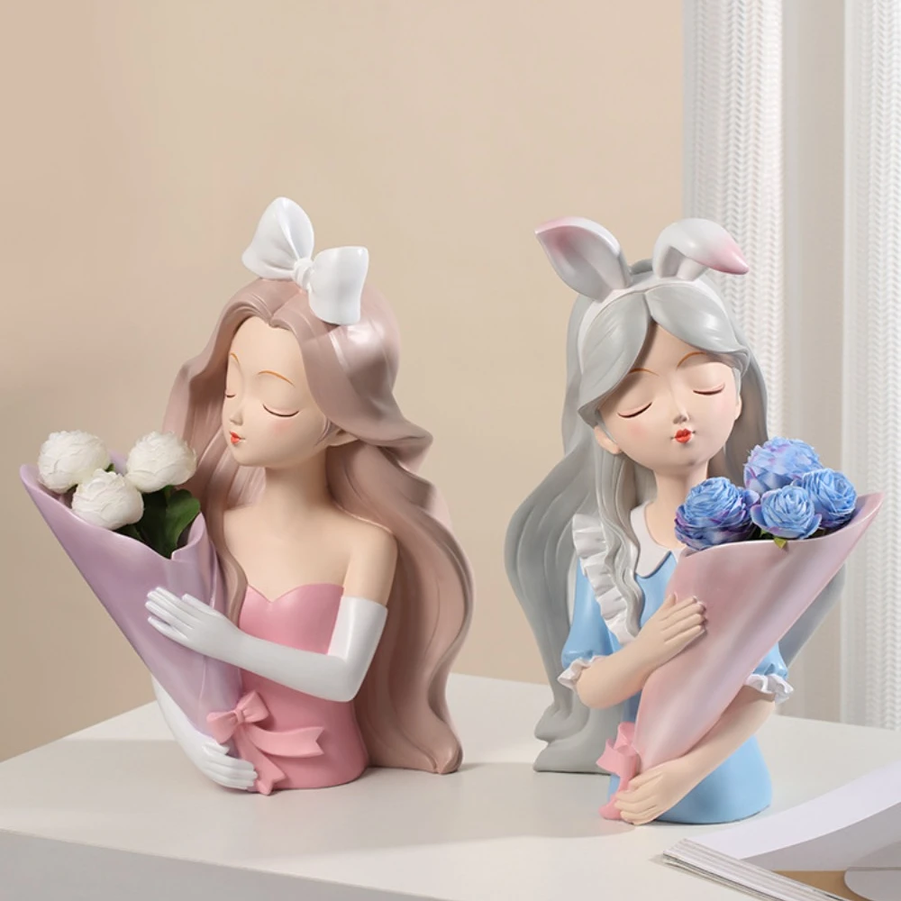 

Big Cat Ear Bow Girl Vase Silicone Mold DIY Hand-Making Holding Goddess Vase Concrete Gypsum Mold Home Decor