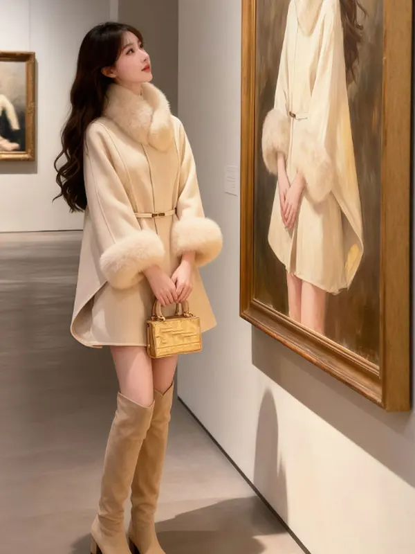 

Double-Sided Woolen Coat Korean Sle Cowl Ne Long Sve Winter Faion Outerwear Ele High-End Feel Trendy 2025