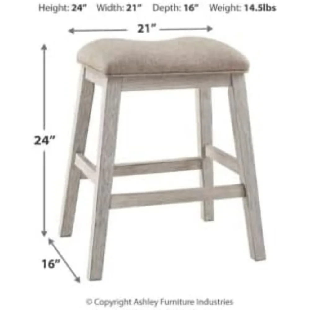 Skempton-taburete tapizado de 24 "de altura, Barstool moderno, 2 conteos, lavado en blanco