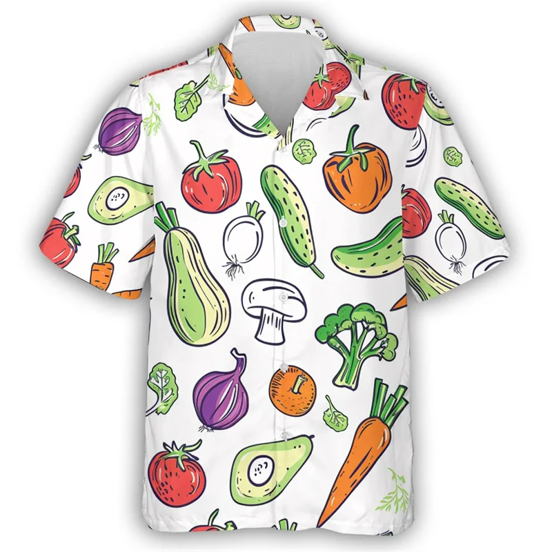 

Pepper Tomato Carrot Graphic Hawaiian Shirt For Men Green vegetables 3D Printed Aloha Shirts Leisure Blouses Street Lapel Tops