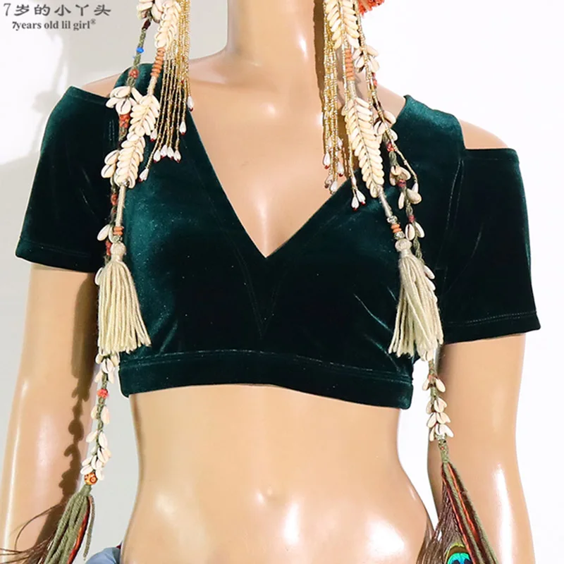 

Belly Dance Dance Velvet Fat Chance Tribal Choli Costume Short Drop Sleeve Top CJJ21