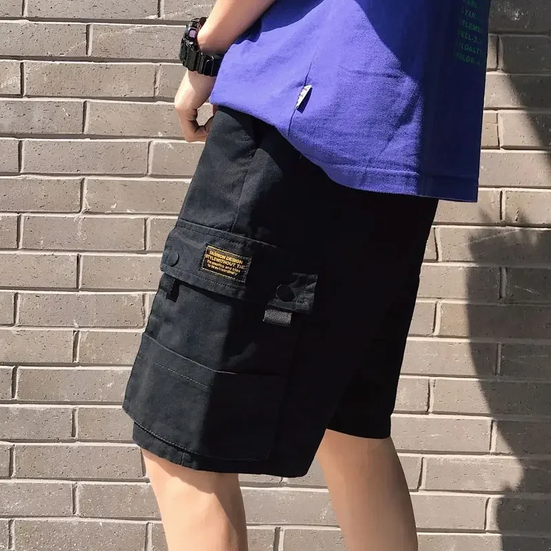 多ポケットワイドバギーメンズカーゴショーツオーバーサイズゴムウエスト無地ルーズビッグサイズショートパンツメンズヘビーホワイト新作トール