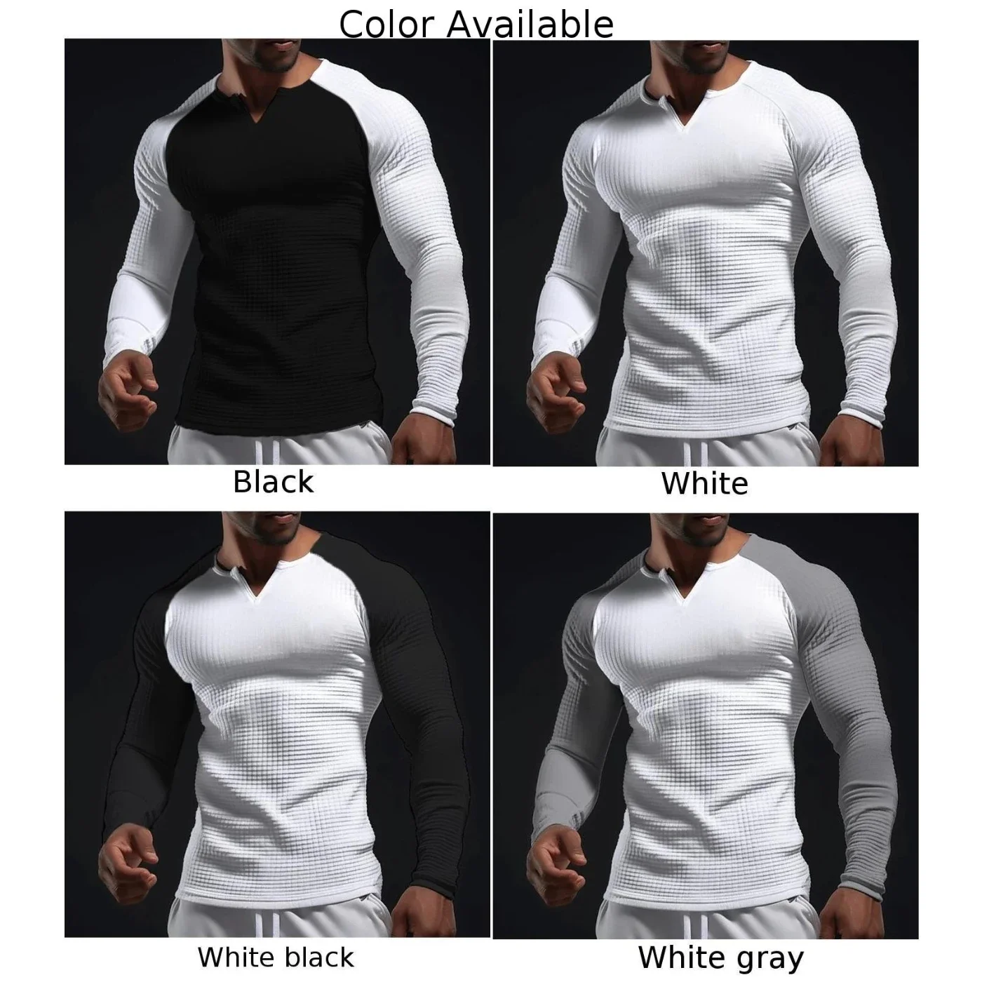 Top informal de gofres acanalado para hombre, manga larga, alta calidad, poliéster muscular Regular, Color sólido