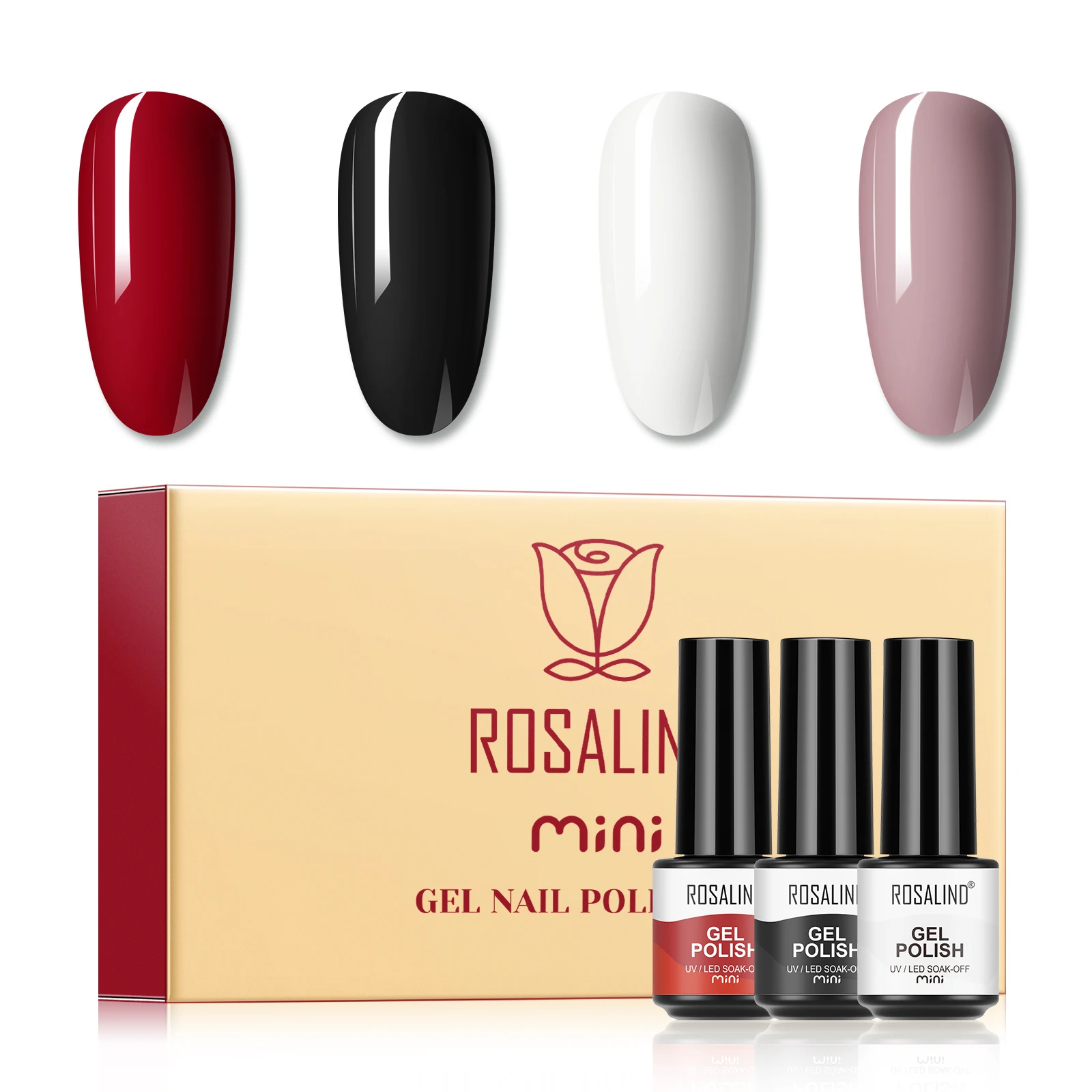 ROSALIND 5 Colors Pure Colors Gel Nail Polish Set Semi Permanent 5ml Gel Varnishes Base Top Coat Set for Starter DIY