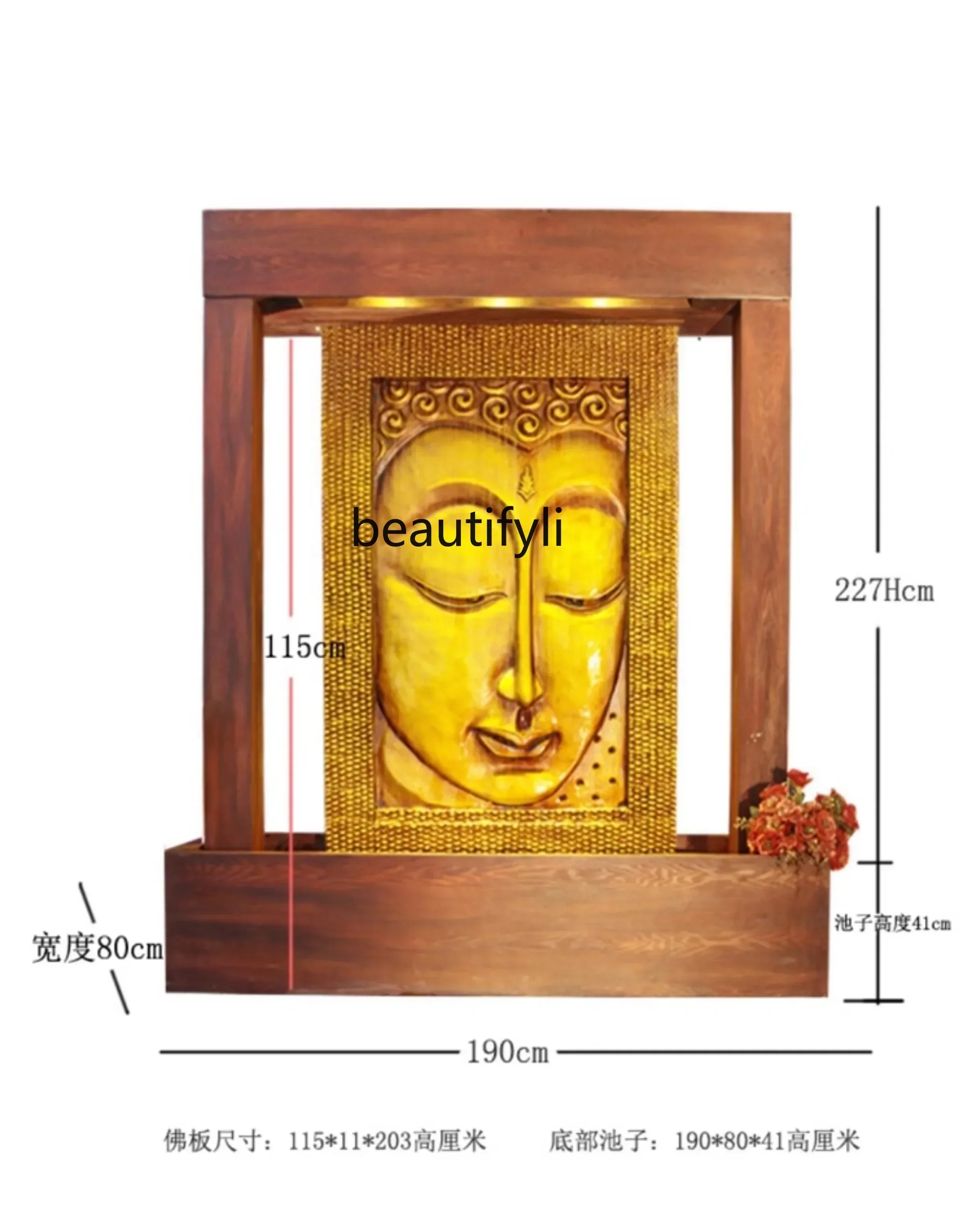 pgLarge Water Curtain Wall Water Circulating Water Golden Fontana Maggiore Buddha Ornament
