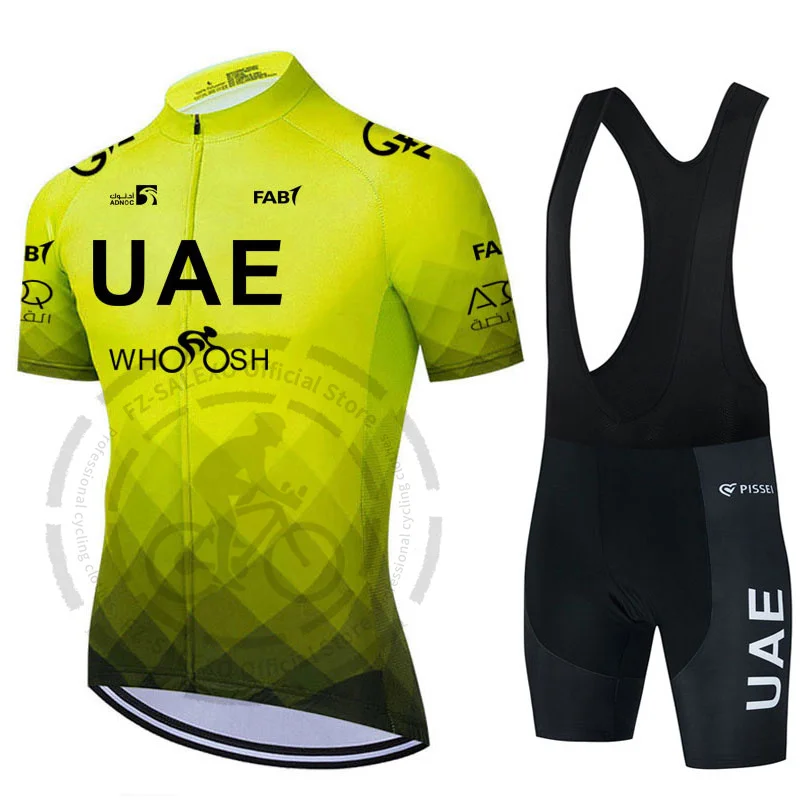 Uae Team Cycling Jersey Set Men Summer Fluorescent Green Bike Set MTB Ropa Ciclismo Short Sleeve Bicycle Shirts Maillot Clothing