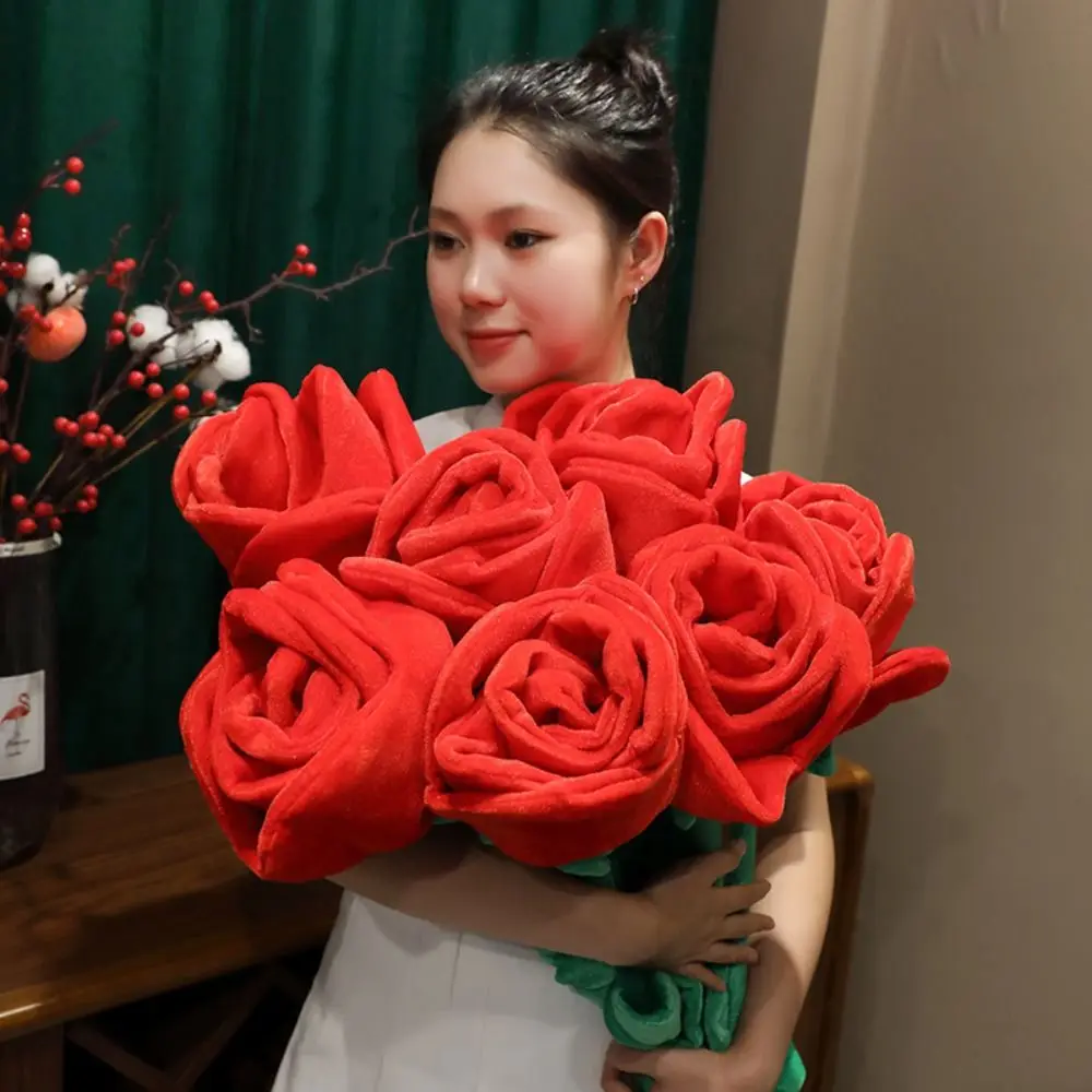 

Creative Red Rose Flower Bouquet Fashion DIY Artificial Flower Branch Curtain Buckle Simulation Rose Birthday Gift