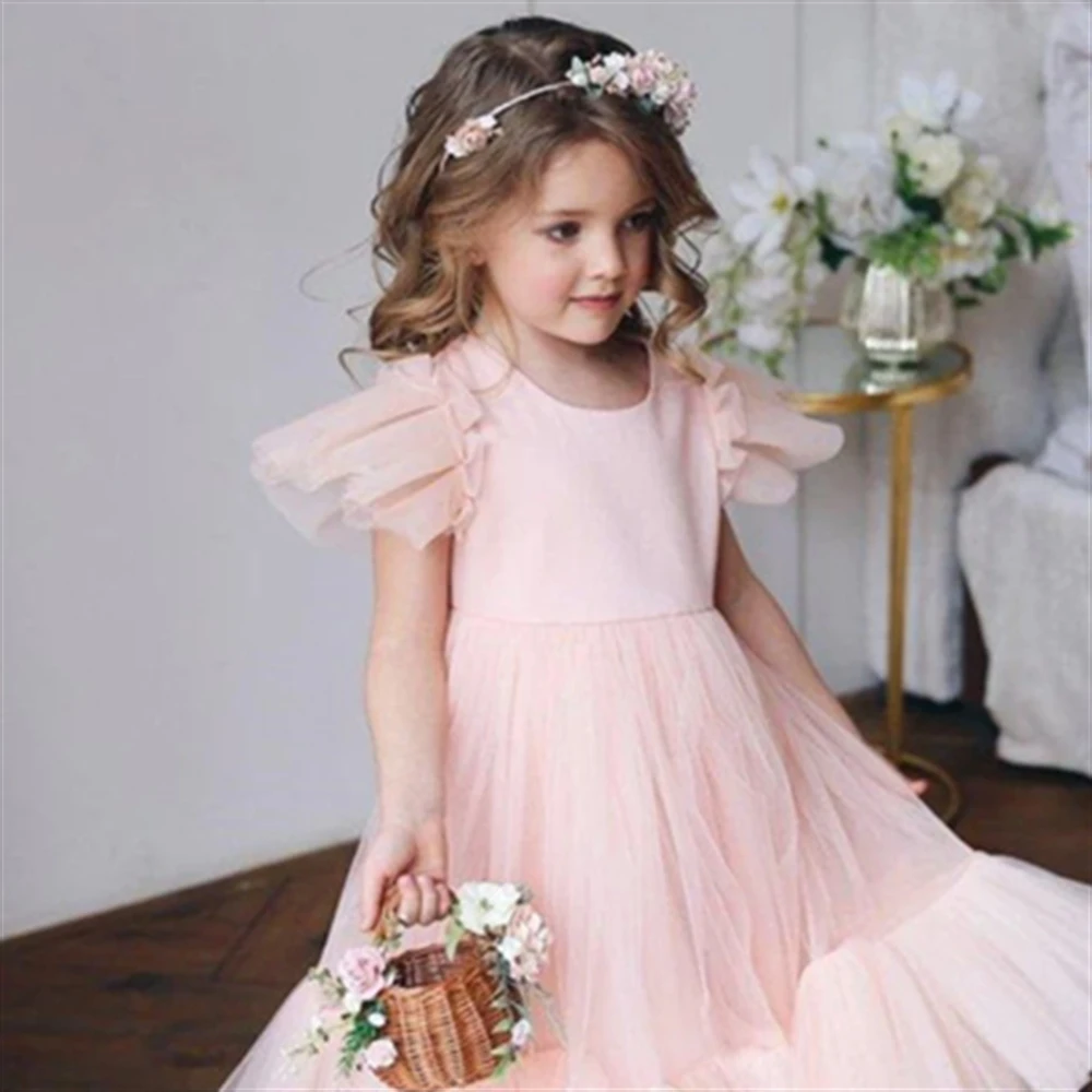 

Flower Girls Dress First Communion Dresses Tulle Fluffy Pink Little Angel Wedding Birthday Party Beauty Pageant Prom Ball Gowns