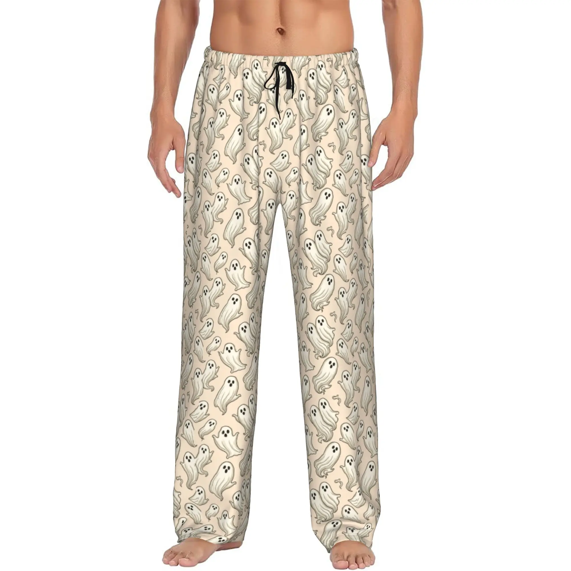 Custom Halloween Ghost Pajama Pants Men Horror Sleepwear Lounge Sleep Bottoms Stretch with Pockets