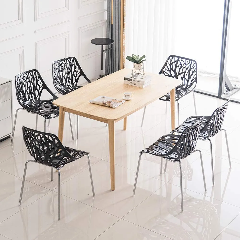 

Modern Black Dining Chairs Set of 6,Plastic Saping Birch Chairs,Stackable Dining Chairs Set