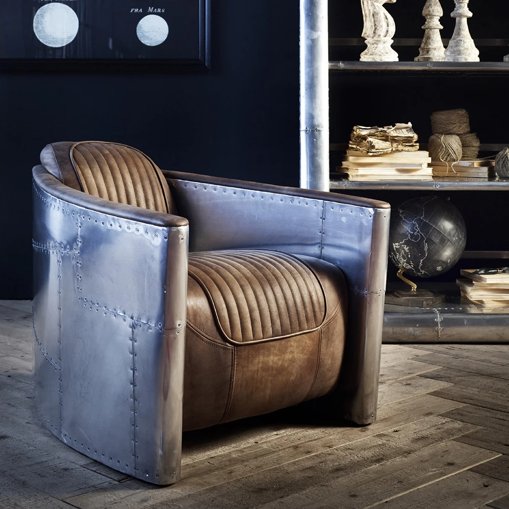 Luxury Vintage Aviator Furniture Leather Club Armchair Industrial Loft Tomcat Hotel Pilot Chair