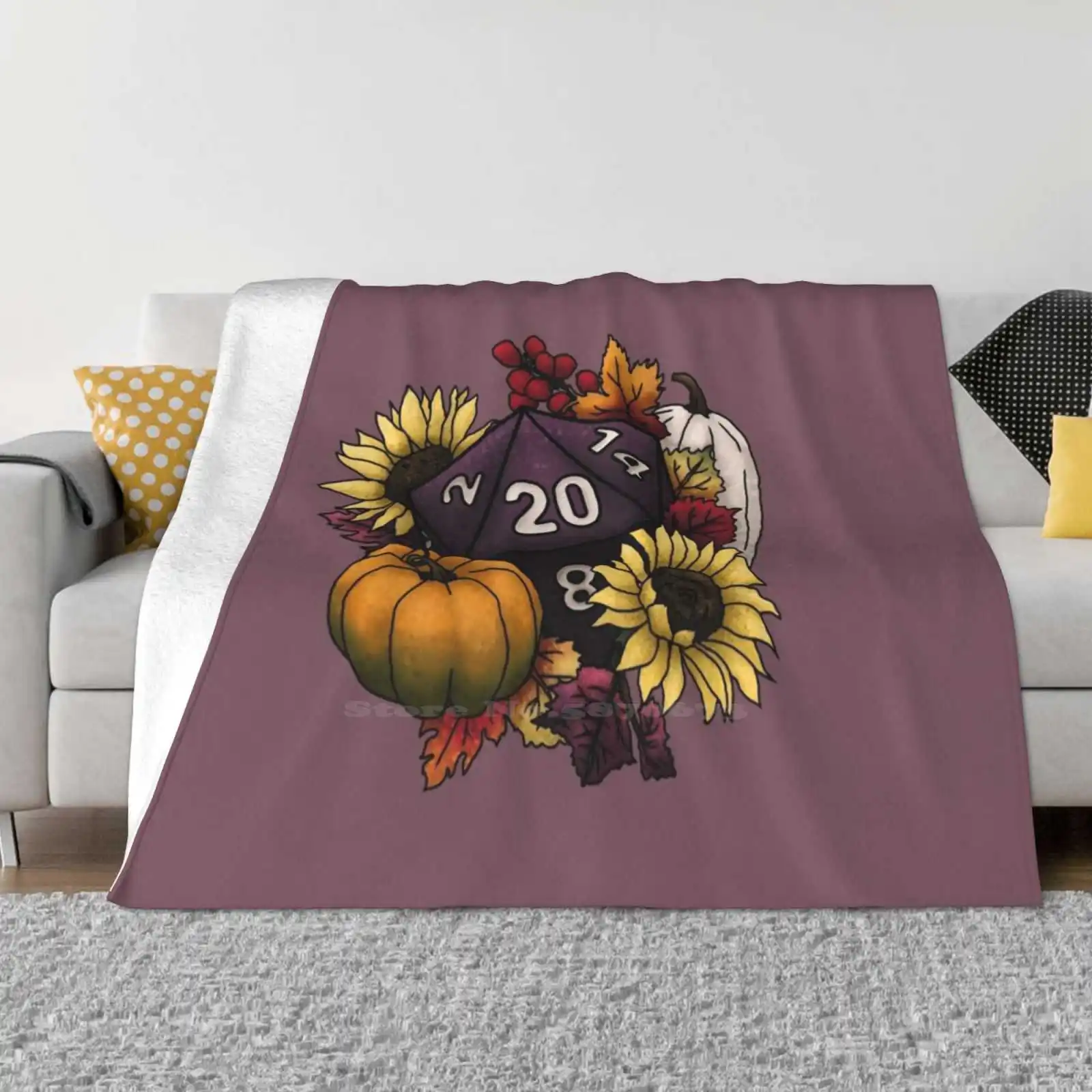 Harvest D20-Autumn Tabletop Gaming Dice Soft Warm Throw Blanket D20 Dnd And Dice Feminine Games Nerdy Geeky Geek Girl Girl