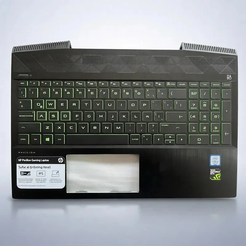dl+Replacement Palmrest with Backlit Keyboard for HP 15-CX 15T-CX 15-CX0064TX TPN-C133, Green/White/BR