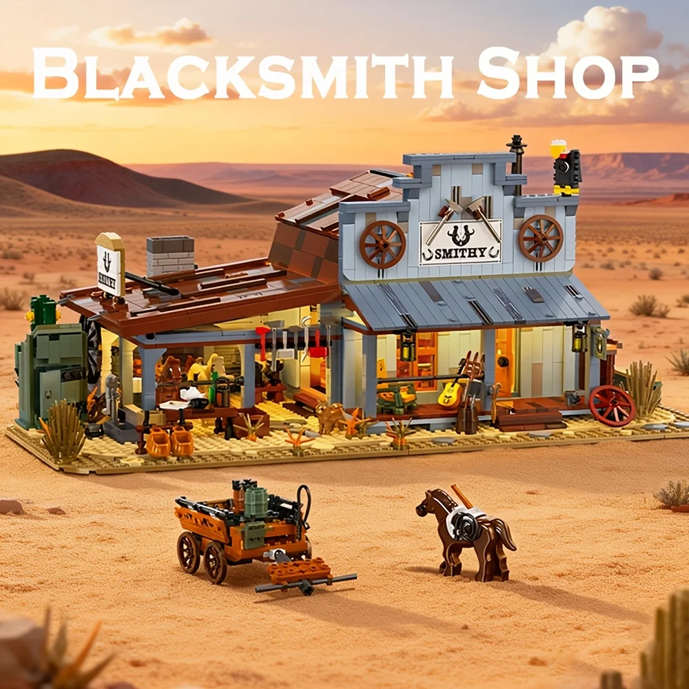

Western Blacksmith's Shop Building Block Set - Street View Model Fun Assembly Desktop Decoration for Collectors And Model Enthus