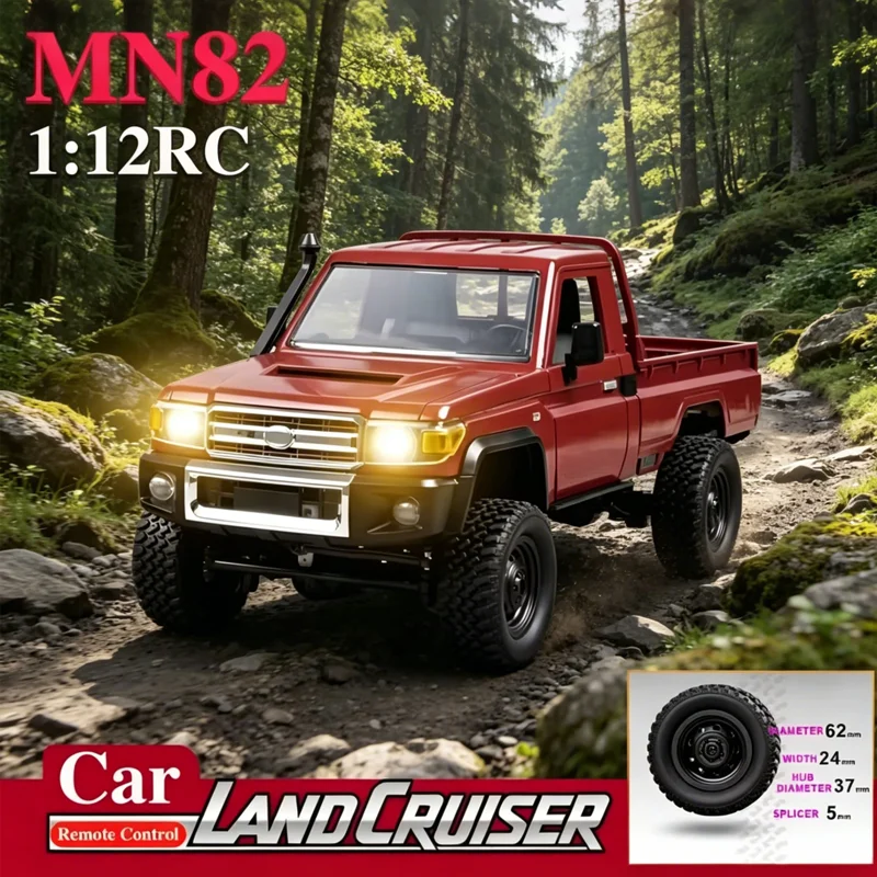 Voiture RC tout-terrain 4x4 avec éclairage LED, échelle 1:12, simulation réaliste, télécommande professionnelle 2,4 GHz, modèle de pick-up, jouet pour enfants MN82