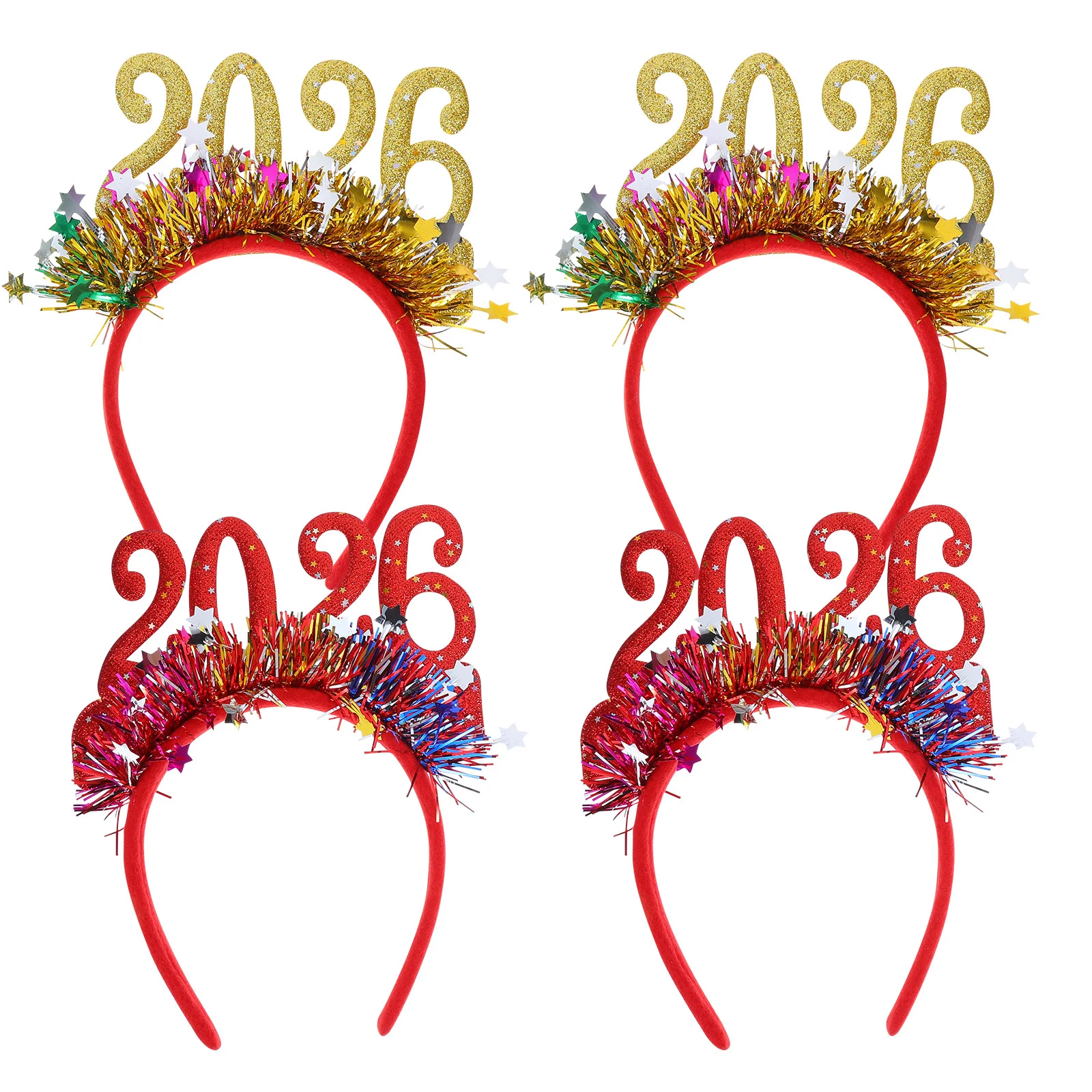 

4Pcs New Year Tinsel Headband Star Tiara Glitter 2026 Party Hair Accessories Happy New Year Christmas Supplies Favor