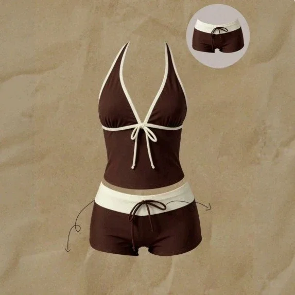 

Harajuku Swimwear Two Piece Bikini Women Halter Neck Ruffle Swimsuit Daily Bathing Piece