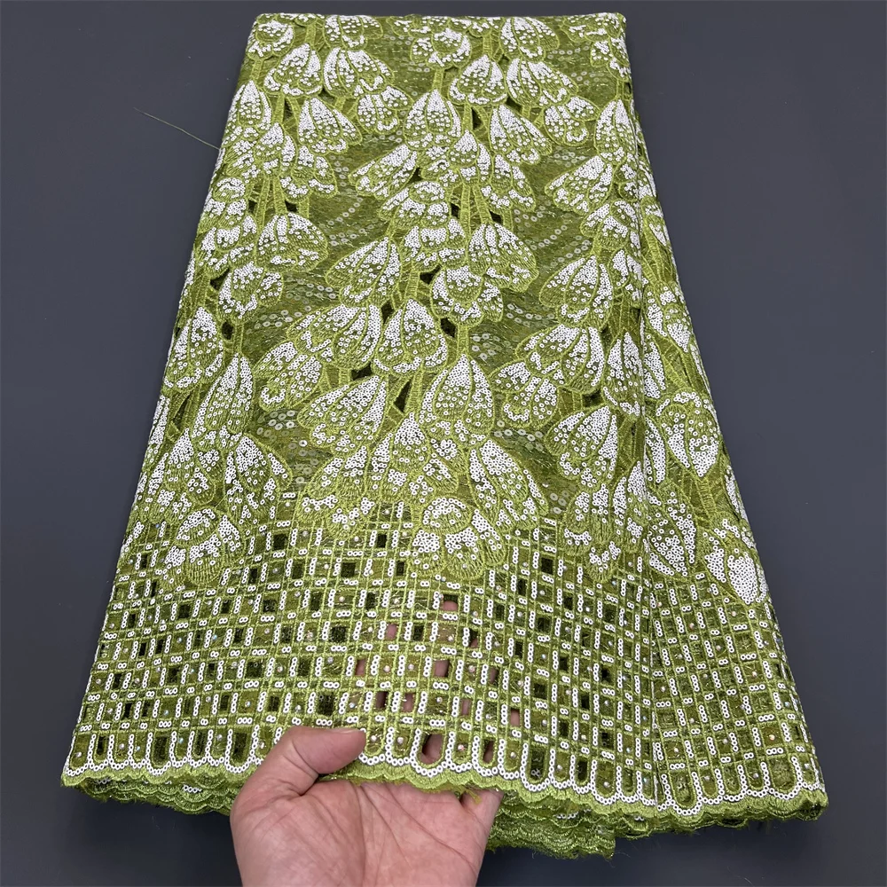 2026 Latest High Quality African Nigerian With Tulle Sewing Lace Fabric Guipure Embroidery Dresses Sequins 5Yards PS0076