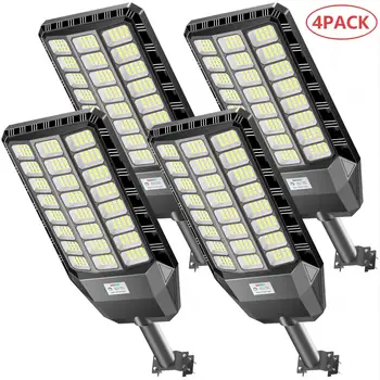 Solar Street Light Outdoor 4 PACK, 6500k LED (12×24 Bulbs), 2000W, Dusk to Dawn, IP67, LED Wide Angle Lamp, Motion Sensor Outdoor Lights, No Wiring, Remote Outdoor Yard Parking Lot, Street