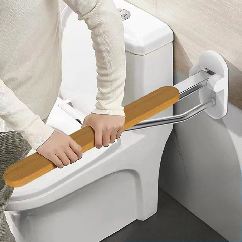Solid Wood Toilet Handrails Barrier Free Aluminum Alloy Toilet Safety Rails Upturned Folding Stable Strong Load Bearing Handrail