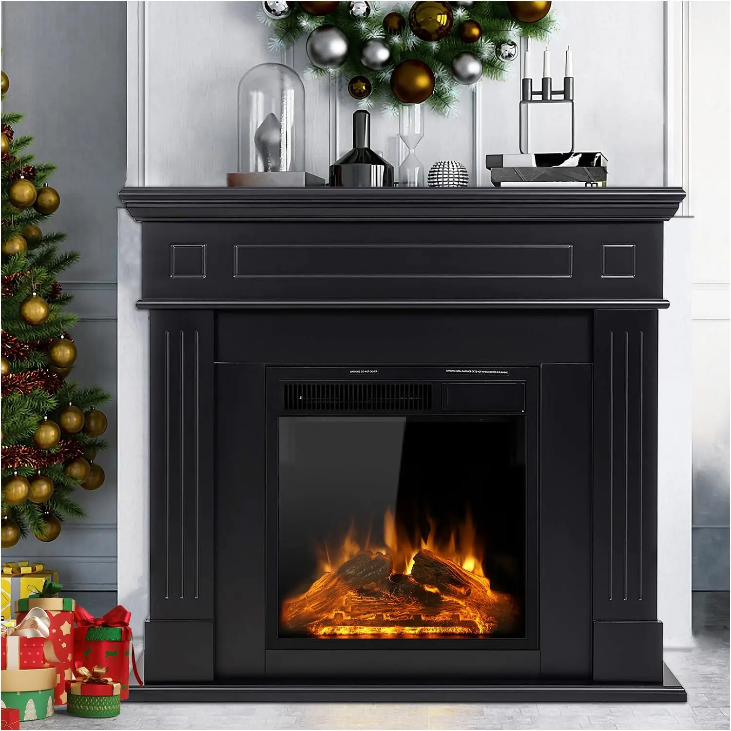 

Cowsar 44" Electric Fireplace with Mantel Package Free-Standing Fireplace Heater, Wooden Surround Firebox with Log, Remote