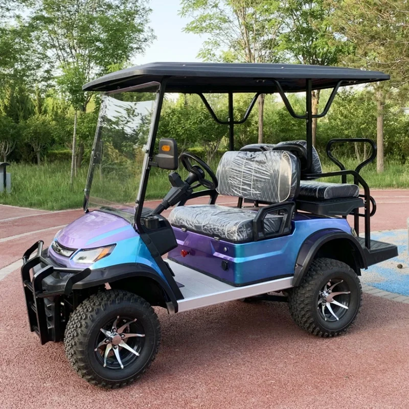 Multipurpose Car Durable Electric Golf Cart 4 Seater Golf Buggy With Starry Sky Roof 14-Inch Off-Road Tires Bumper Front Basket