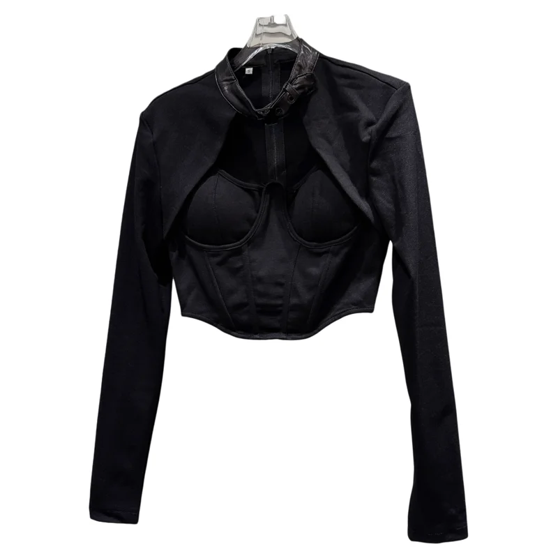 

Модная футболка Sweet And Spicy с воротником на пуговицах, ажурным дизайном и накладкой на грудь, Long Sve, женская мода, 2024, A...