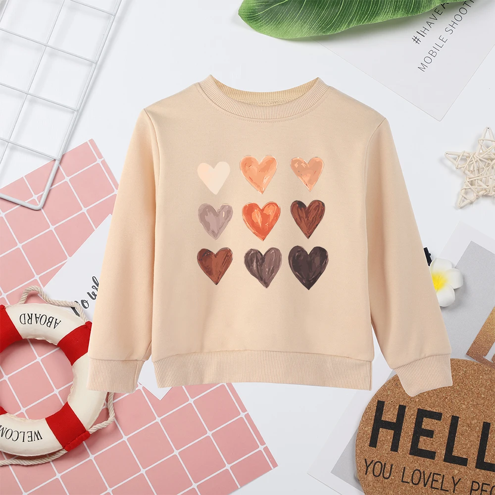 Love Heart Print Kids Hoodless Sweatshirt Minimalist Popular Summer New Hot Sell High Quality Child Sweater Dropship Top Clothes