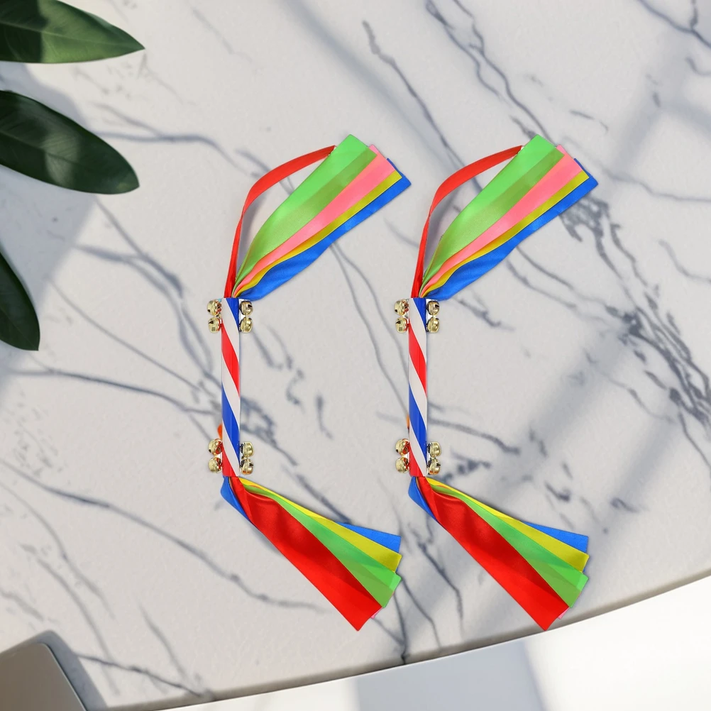 

2pcs Cheerleader Pom Poms Colorful Ribbon Bells Kids Dance Props Girls School Competitions Family Gatherings Sturdy Material