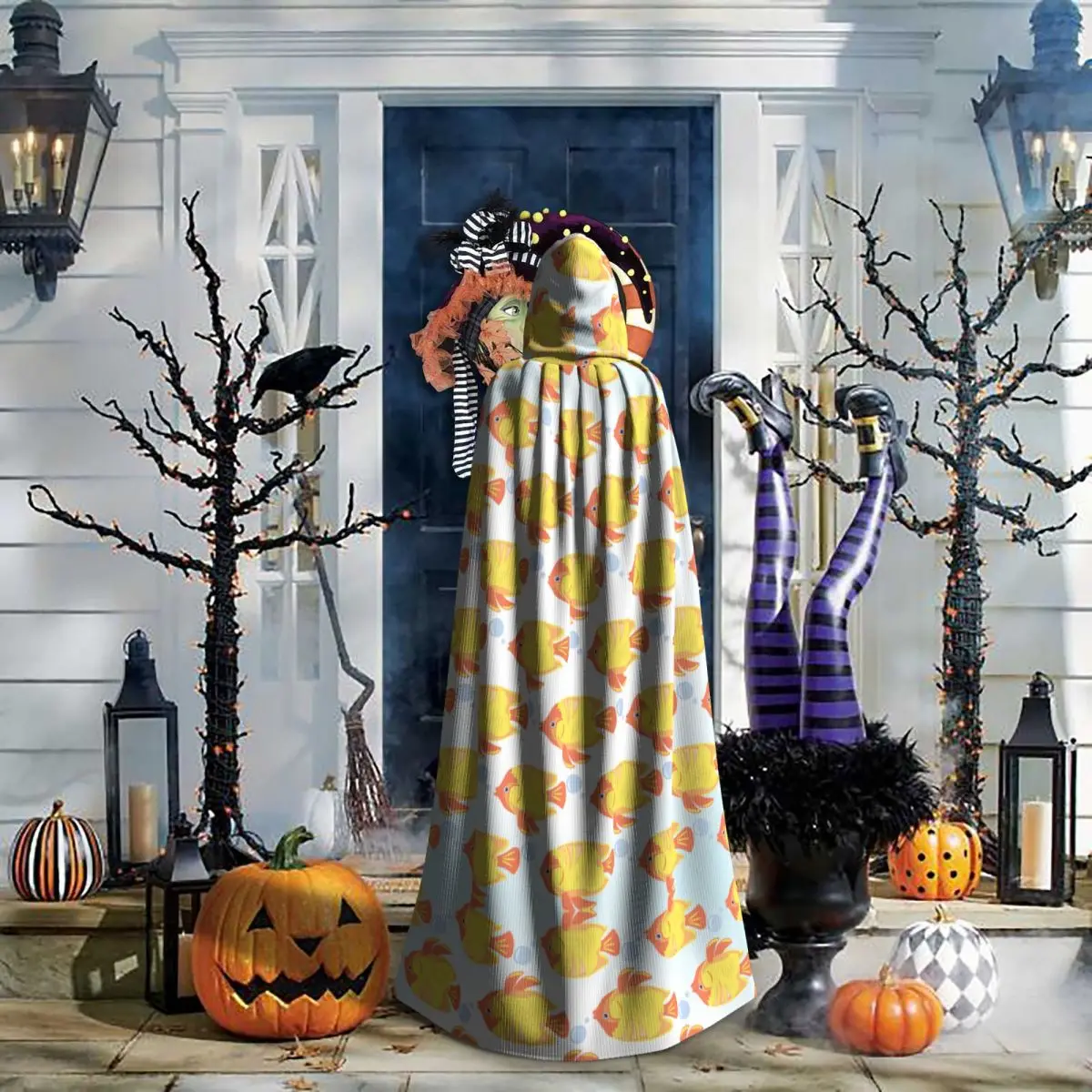 Fishes Hooded Cloak Polyester Unisex Witch Cape Costume Accessory image 5