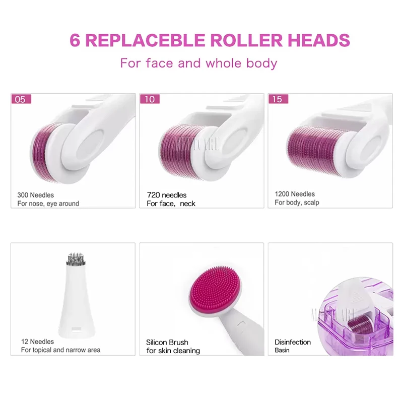 DRS 6 in 1 Dermaroller Micro Needle Face Derma Roller Set Microneedling Roller For Facial Body Hair Growth Beard Roller Skincare