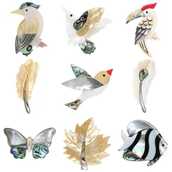 Shell Brooch for Women Bird Feathers Butterfly Leaves Fish Natural Fritillary Abalone Shells Accessories New Year Pin Gift