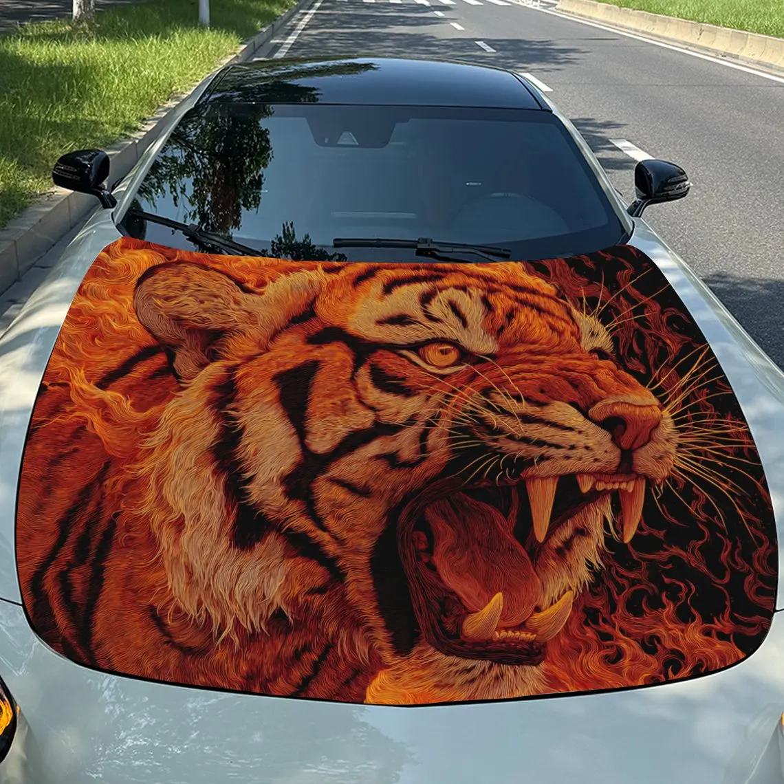 

Автомобильные наклейки Dynamic Tiger Roar Design с ревом тигра в жирных оранжевых тонах, наклейка на капот автомобиля Exuding Wild Ferocity, Waterpro