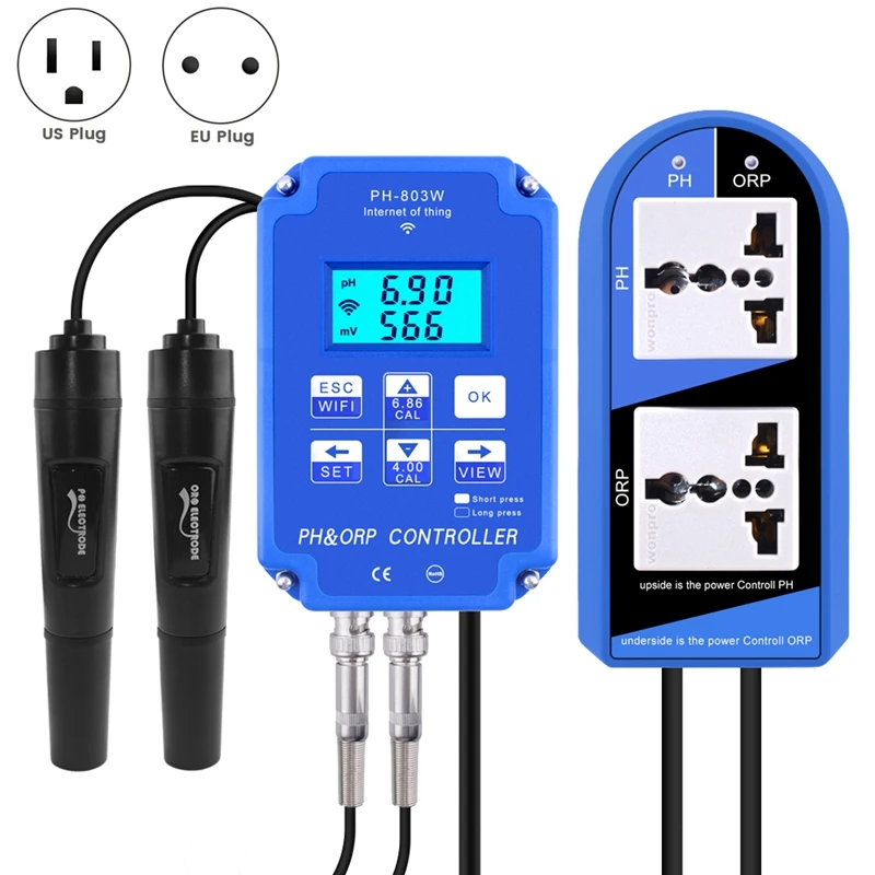 Digital PH Wifi ORP Redox 2 In 1 Controller Monitor Output Power Control Electrode Probe BNC For Aquarium