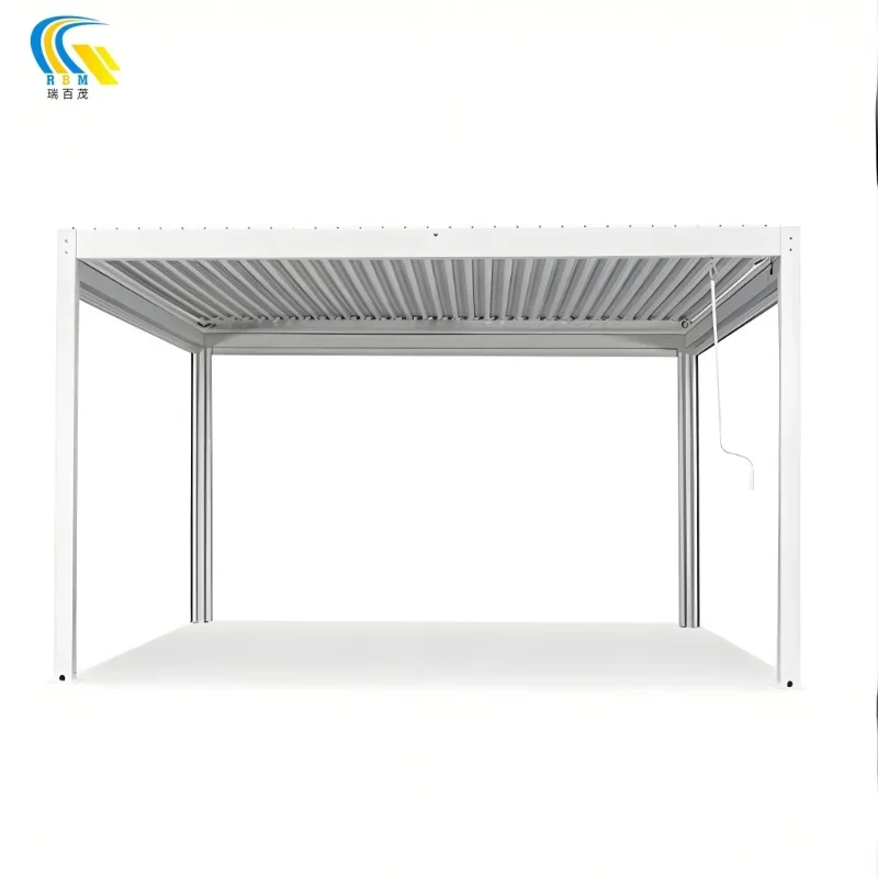 Motorized Outdoor Rainproof Panel Slats Garden Canopy Patio Gazebo Bioclimatic Louvered 175 type Aluminum Pergola