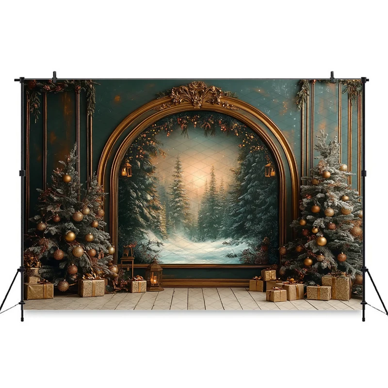 Mocsicka クリスマス背景クリスマスツリーパレス壁油絵装飾新年パーティー大人子供の写真の背景スタジオバナー