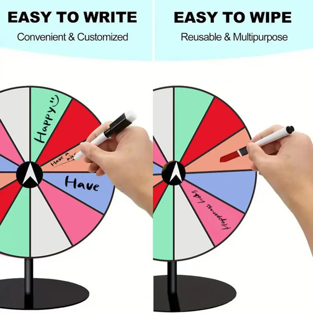 Spin Game Wheel 8-inch Acrylic Rainbow Wheel with 12 Dry Erase Slots Spinning Stand Fortune Spinner Tabletop Roulette Party Game