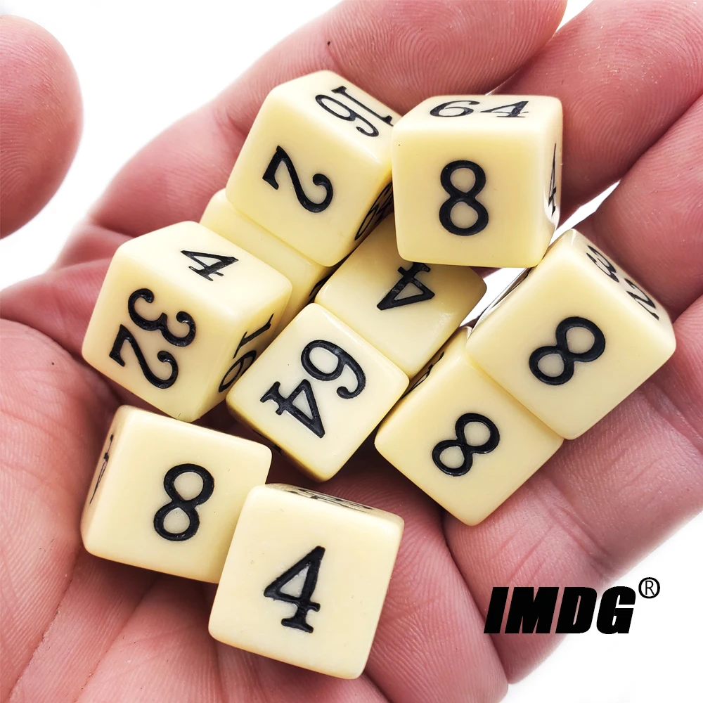 10pcs/Pack 16mm Acrylic Multiples Double Digital Dice D6 Cream Beige White Square Corner Cubes Teaching Game