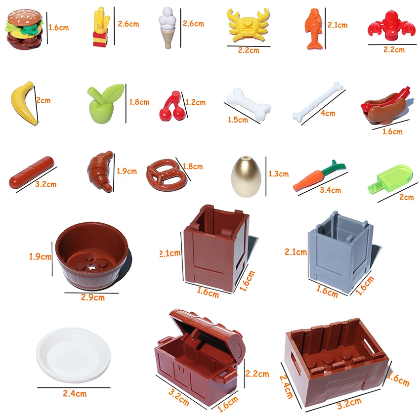 

MOC Building Blocks Food Accessories Food Fish Bread Pizza Chocolate Fruit Carrot Hamburger Chips Chicken Bottle Bricks Toys