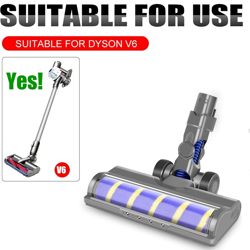 Electric Motor Brush Turbo For Dyson V6 DC62 DC58 Brush Roll With Soft Bristle For Parquet Tiles With LED Light Easy Install