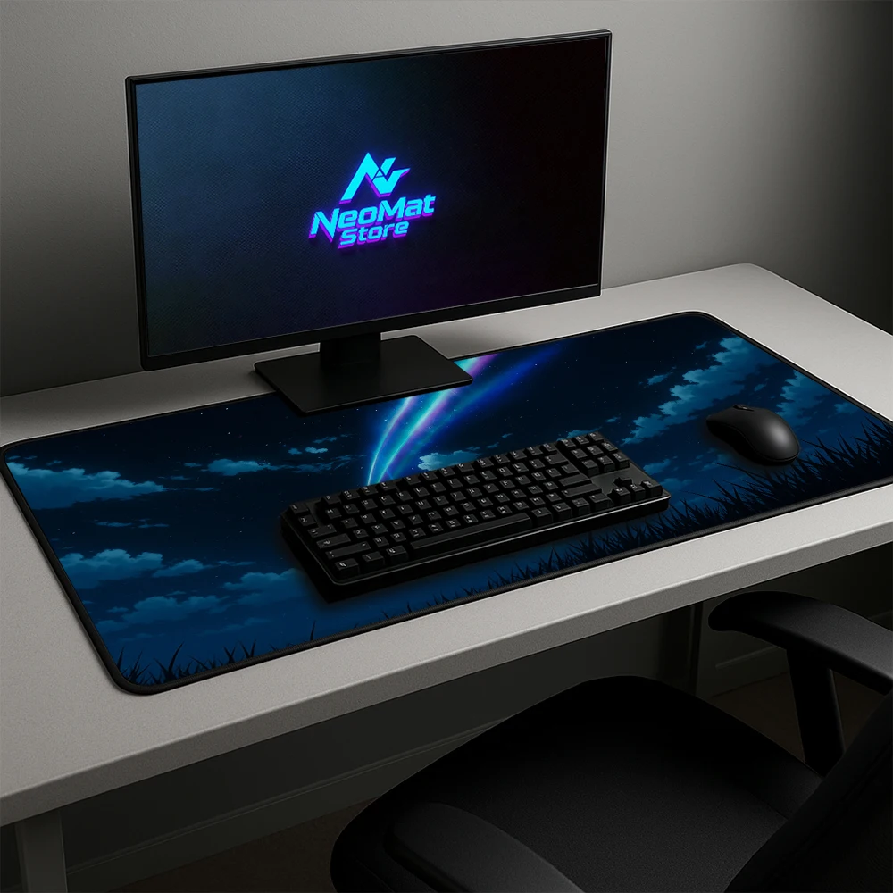Aurora Office Table Mat  Shooting Star Desk Decorations Carpets Black Mouse Pad 1200mm Anime Mousepads Rubber Mats 1000x500mm