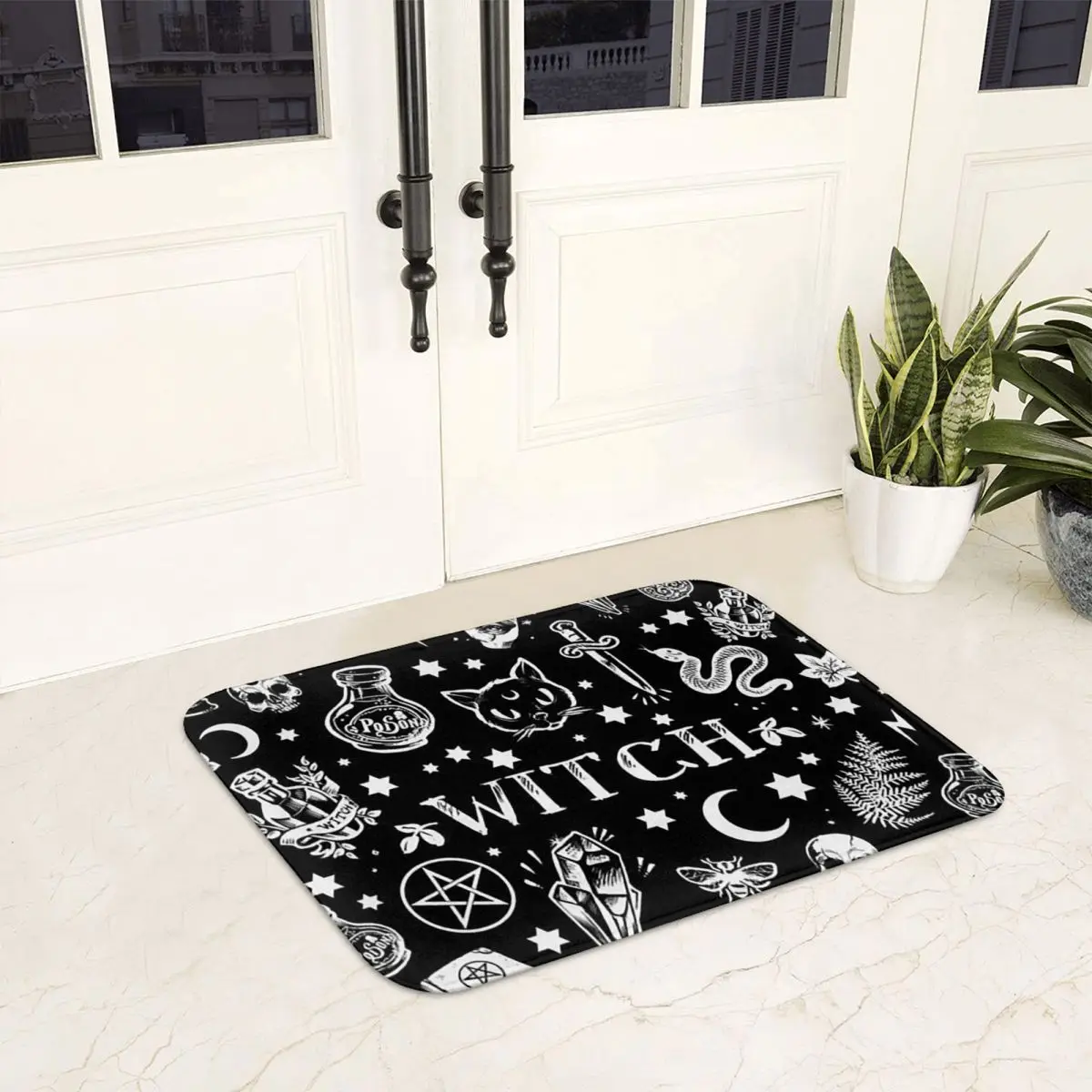 Skull Cat Moon Gothic Design Non-slip Doormat Floor Mat Durable Carpet Rug for Kitchen Entrance Home Balcony Footpad Mats