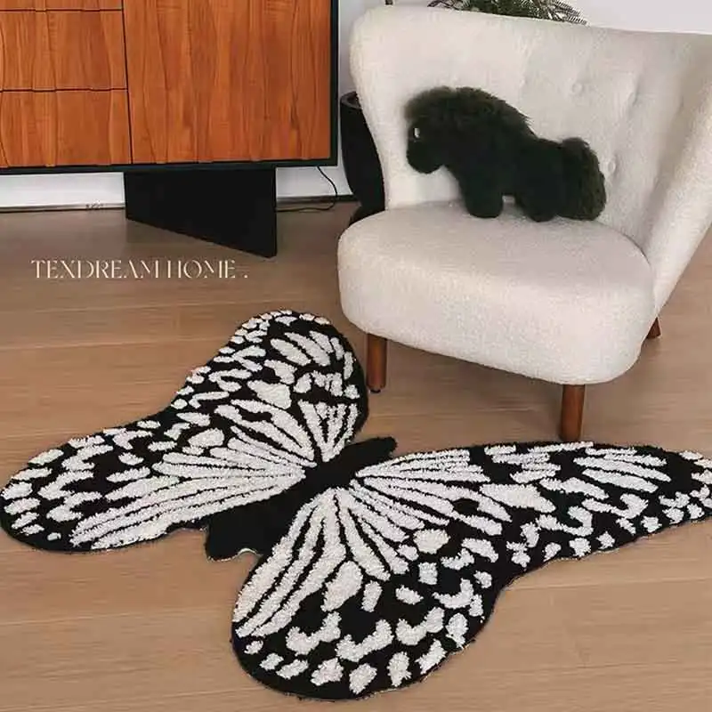 

Butterfly Pattern Flocking Carpet Large Sized Butterfly Floor Mat Living Room Sofa Bathroom Bedside Blanket Anti-slip Floor Mat
