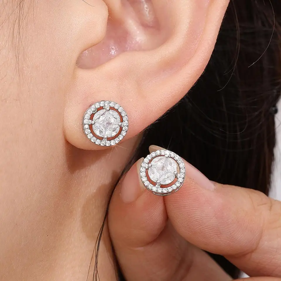 ZAKOL Round Shape Hollow Micro-insert Zircon Women's Stud Earrings Exquisite Small Fashion Versatile Birthday Party Jewelry Gift
