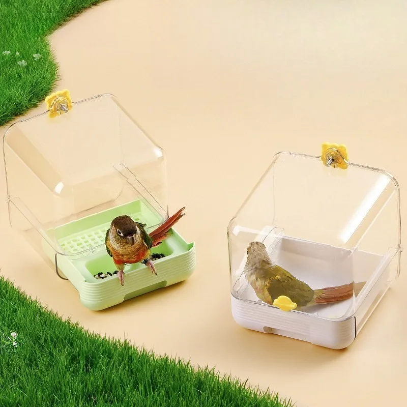 

2-in-1 Parrot Bath Tub Food Feeder Anti-Splash Seed Box for Budgies Lovebirds Cockatiels Water Bathing Bowl Cage