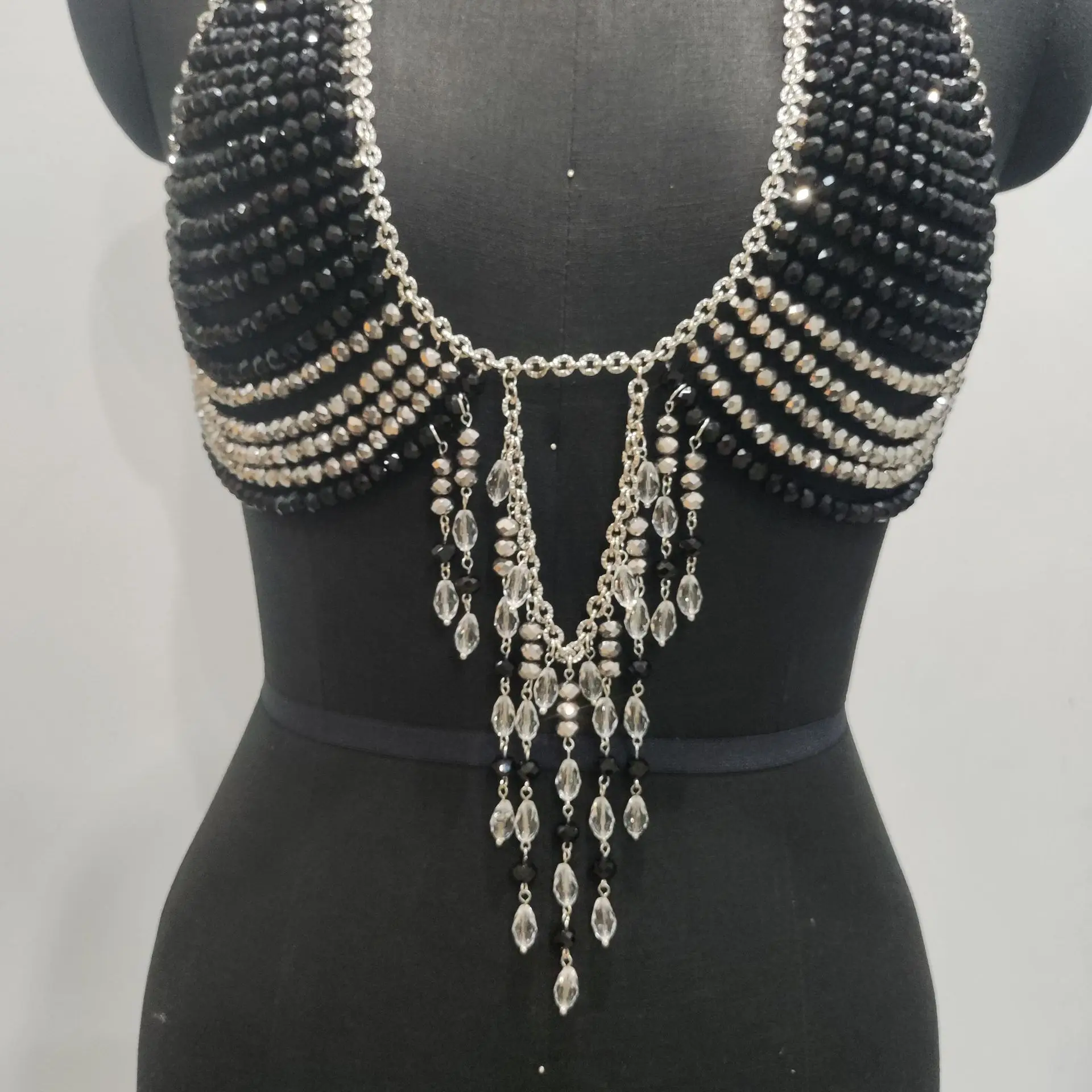 2026 New Colorful Beaded Hot Girl Body Chain Cover, Hanging Neck Outer Top, Chest Decoration, Holiday Bikini Beaded Top