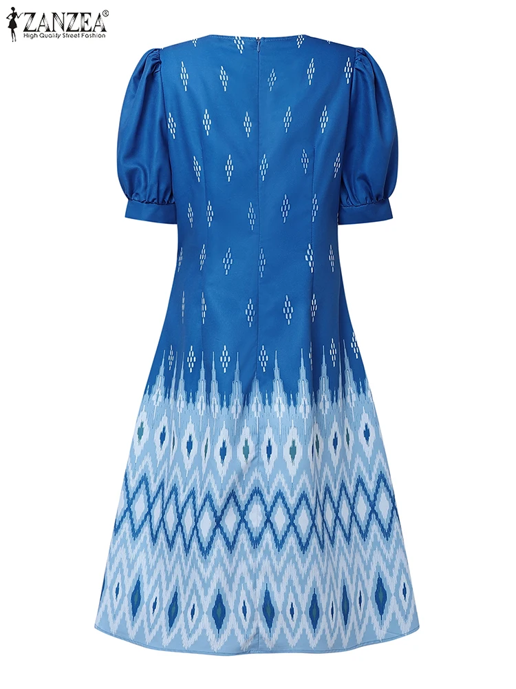 ZANZEA Donne Eleganti Abiti A-Line Manica Corta a Soffio Bohemian Stampato Vestito Estivo 2025 Estate Arco a Vita Alta Festa Vestido