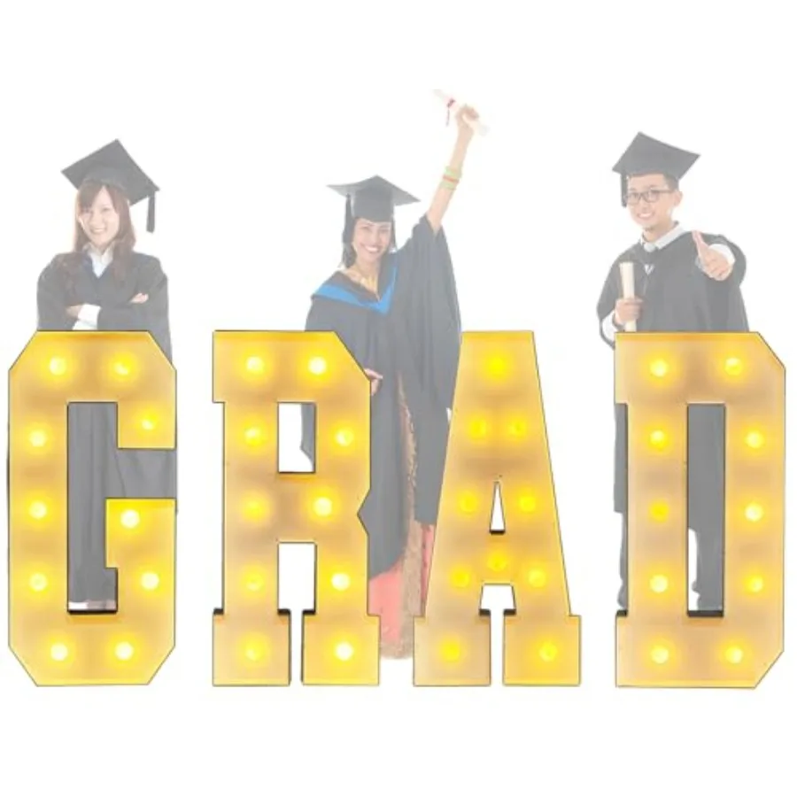 

Набор световых букв 3Feet GRAD 2026 для украшения выпускного, фотозоны, большие светодиодные буквы-вывески, декор для выпускников 2026 года