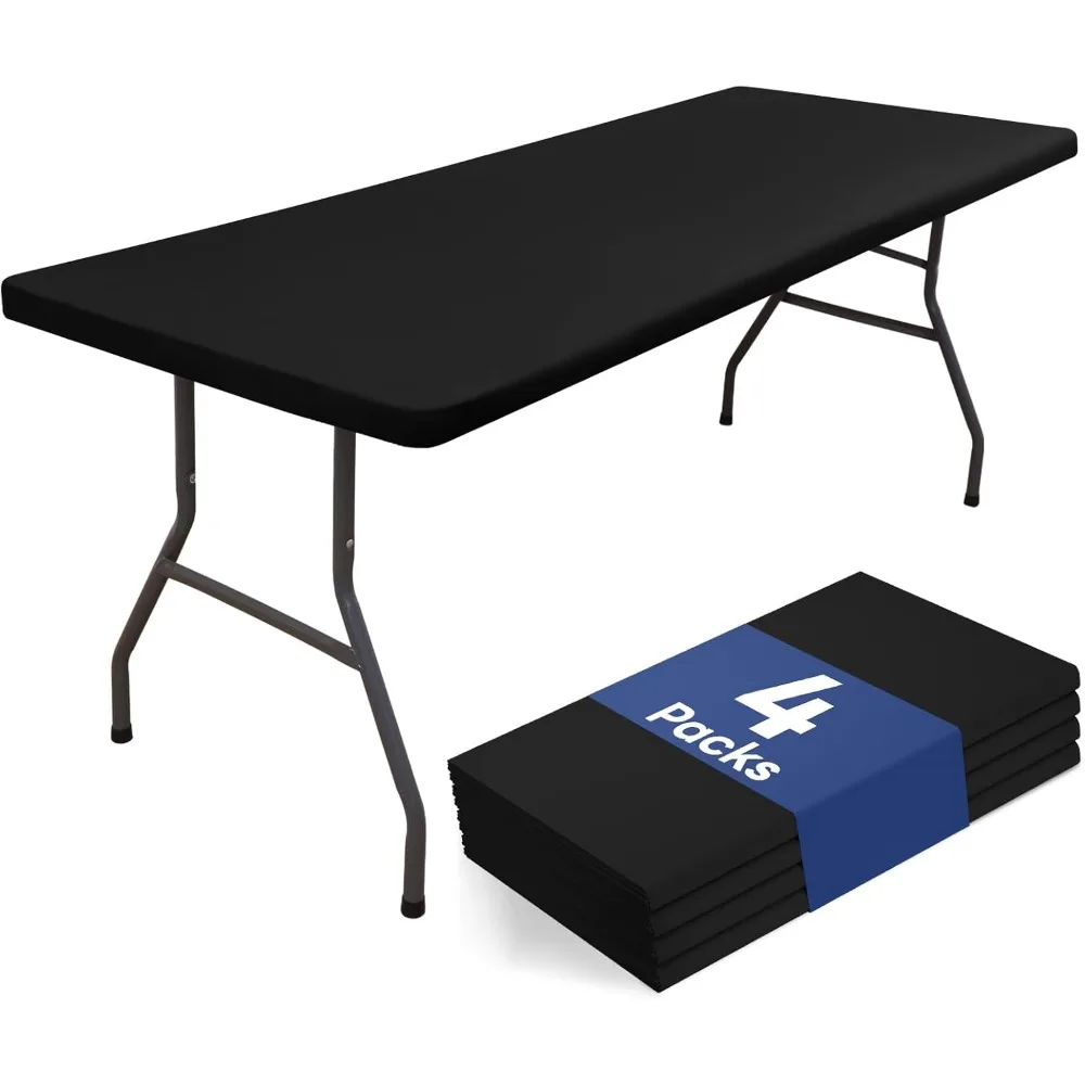 

Водонепроницаемая скатерть из полиэстера для прямоугольных столов, 4 упаковки, длиной 6 футов, эластичный край, подходит для пикников на открытом воздухе и Casua